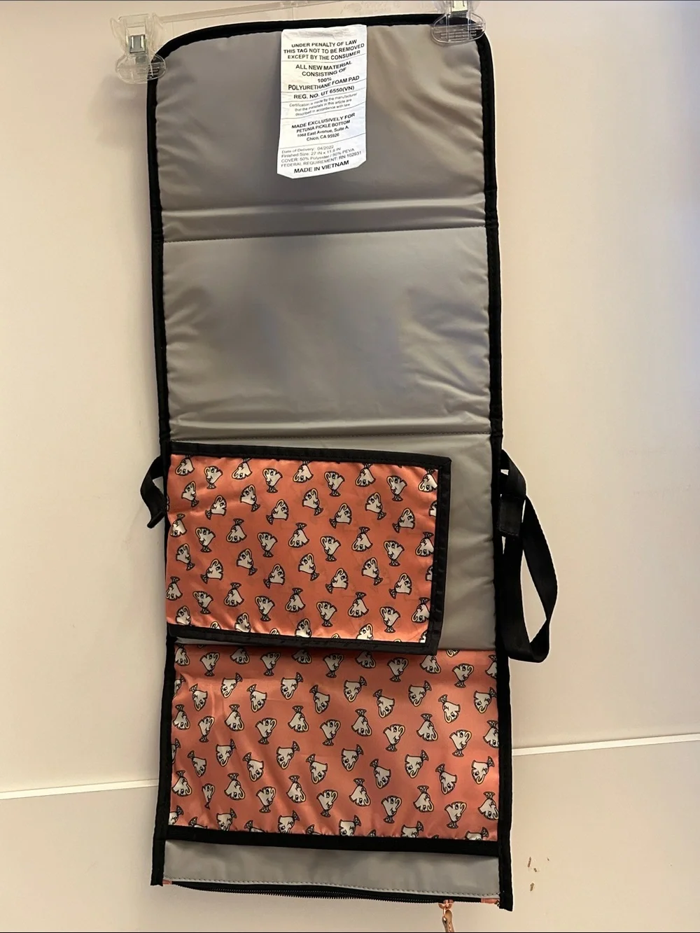 Petunia Pickle Bottom Coral Pouch with White Dog Print and Black Trim